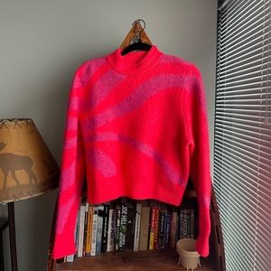 Neon Pink Jacquard Zara Mock Neck Sweater